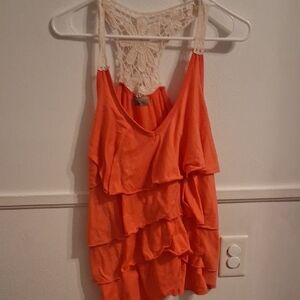 Orange Lace-Back Ruffle Top
